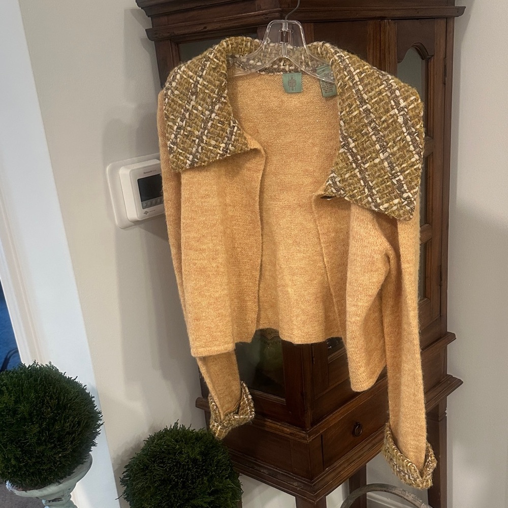 Tory Burch Tan Cardigan with Patterned Collar